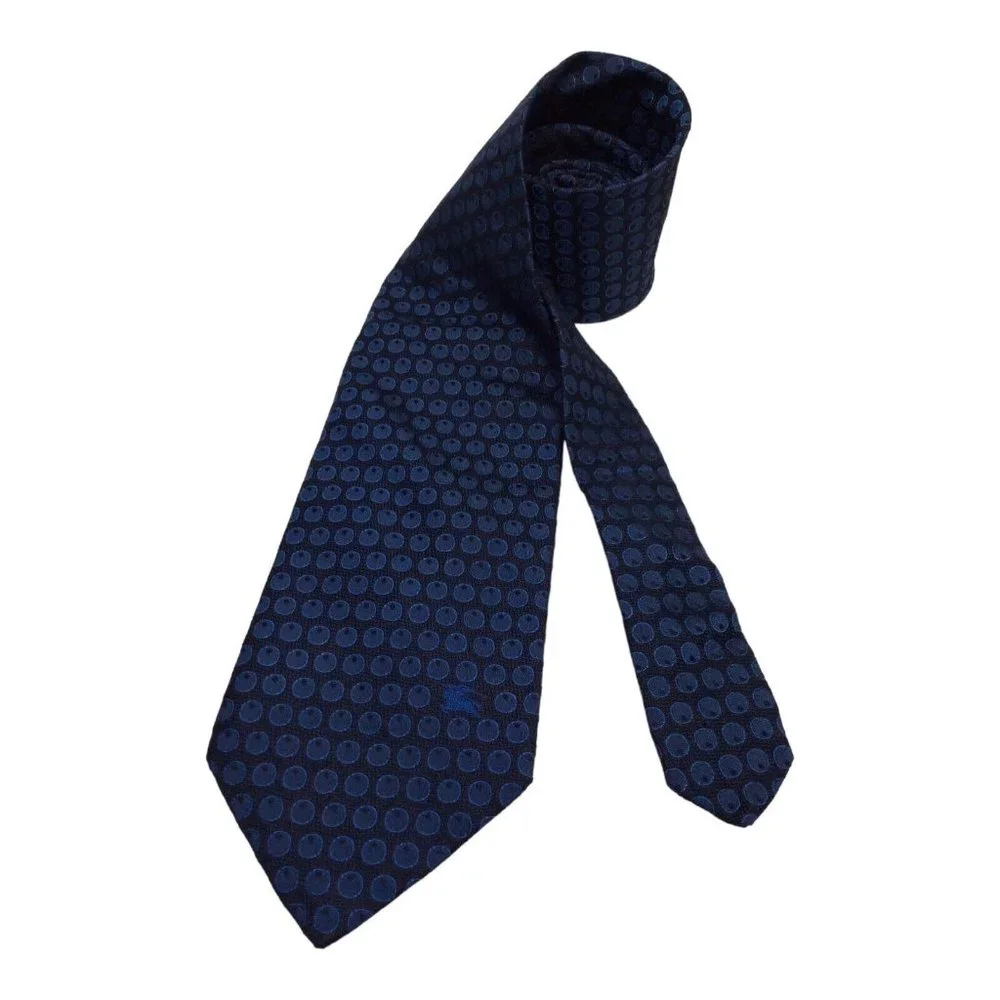 BURBERRYS OF LONDON Blue Geometric Logo Silk Tie Italy 60